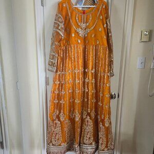 Orange & Gold Embroidered Lehenga FREE Matching Khussa Shoes